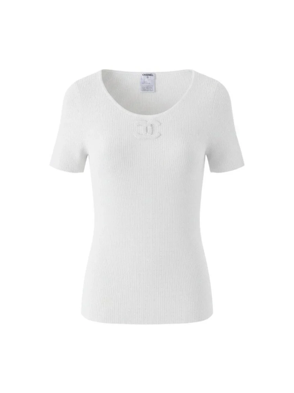 Chanel CC Logo Summer Knit Tunic Length White Sweater 40